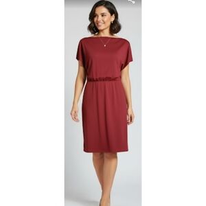 Merokeety Boat neck Sweater dress Burgundy Size XL